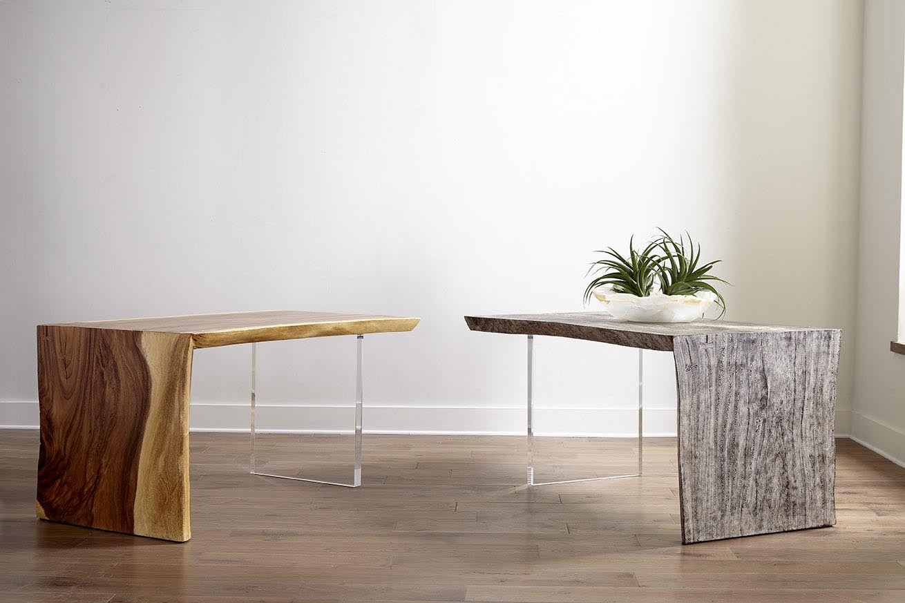 Waterfall Desk Natural, Acrylic Leg