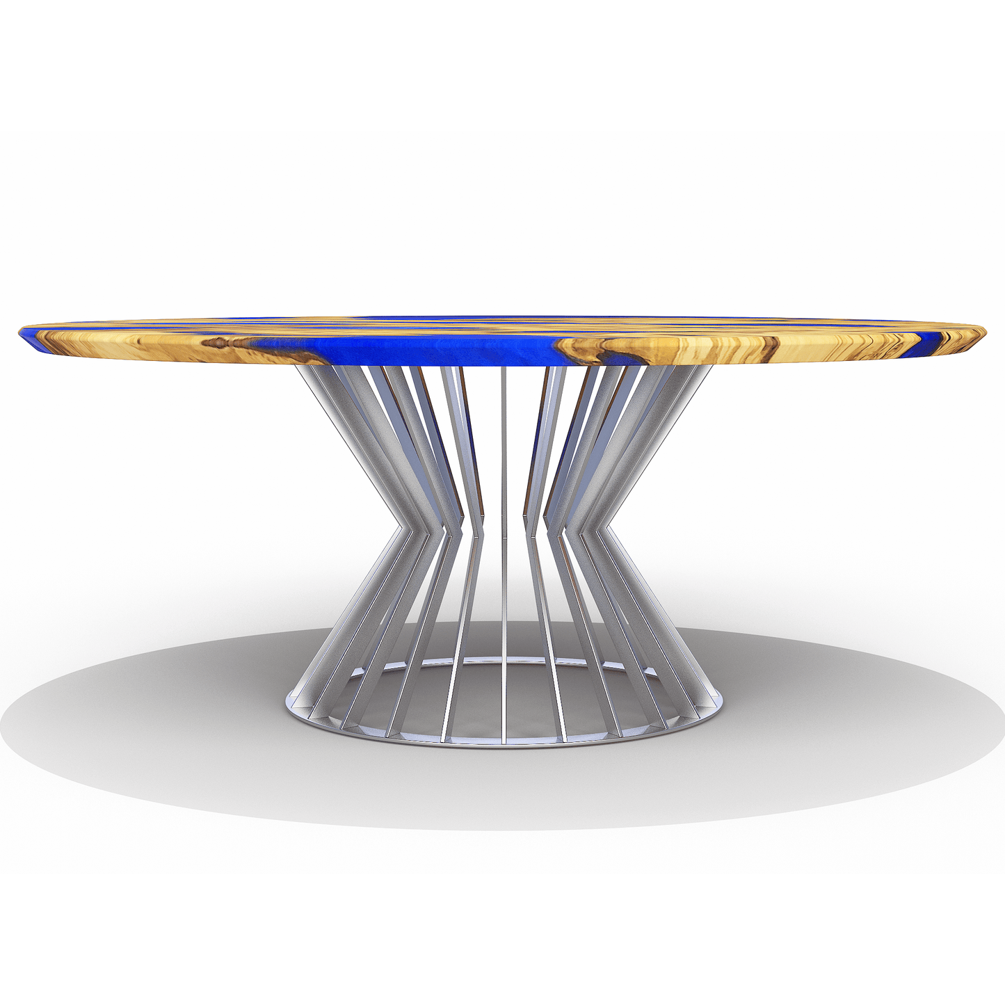 Amiata Olive Wood Pearl Blue Round Dining Table