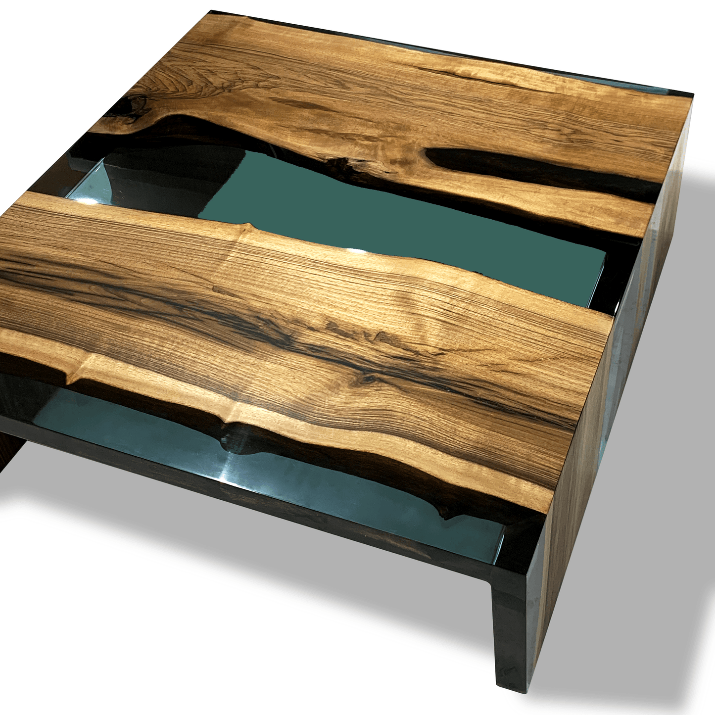 Aquamarine Walnut Wood Waterfall Coffee Table