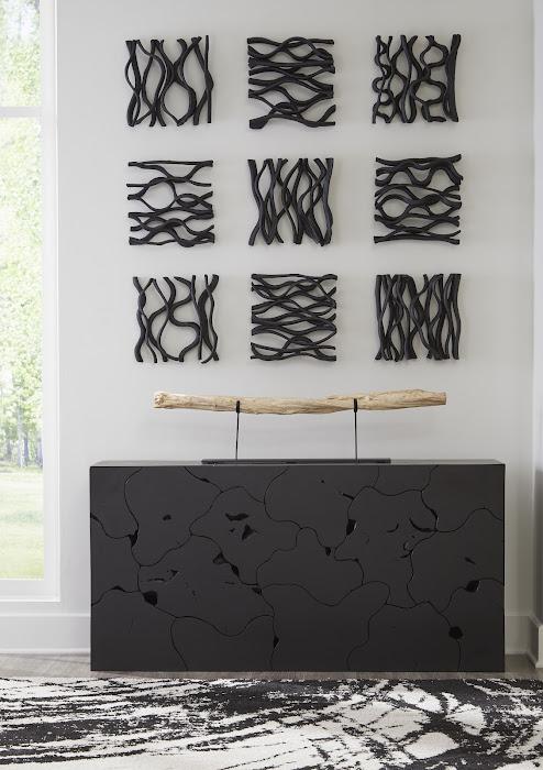 Teak Slice Console Table, Black