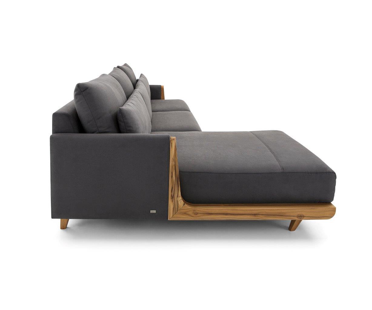 HIGH Chaise Sofa in Teak with Gray fabric by Uultis