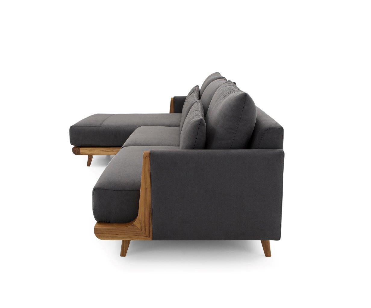 HIGH Chaise Sofa in Teak with Gray fabric by Uultis