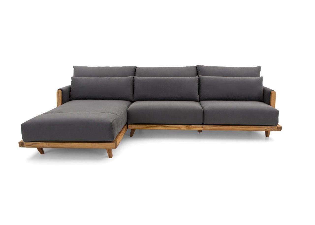 HIGH Chaise Sofa in Teak with Gray fabric by Uultis