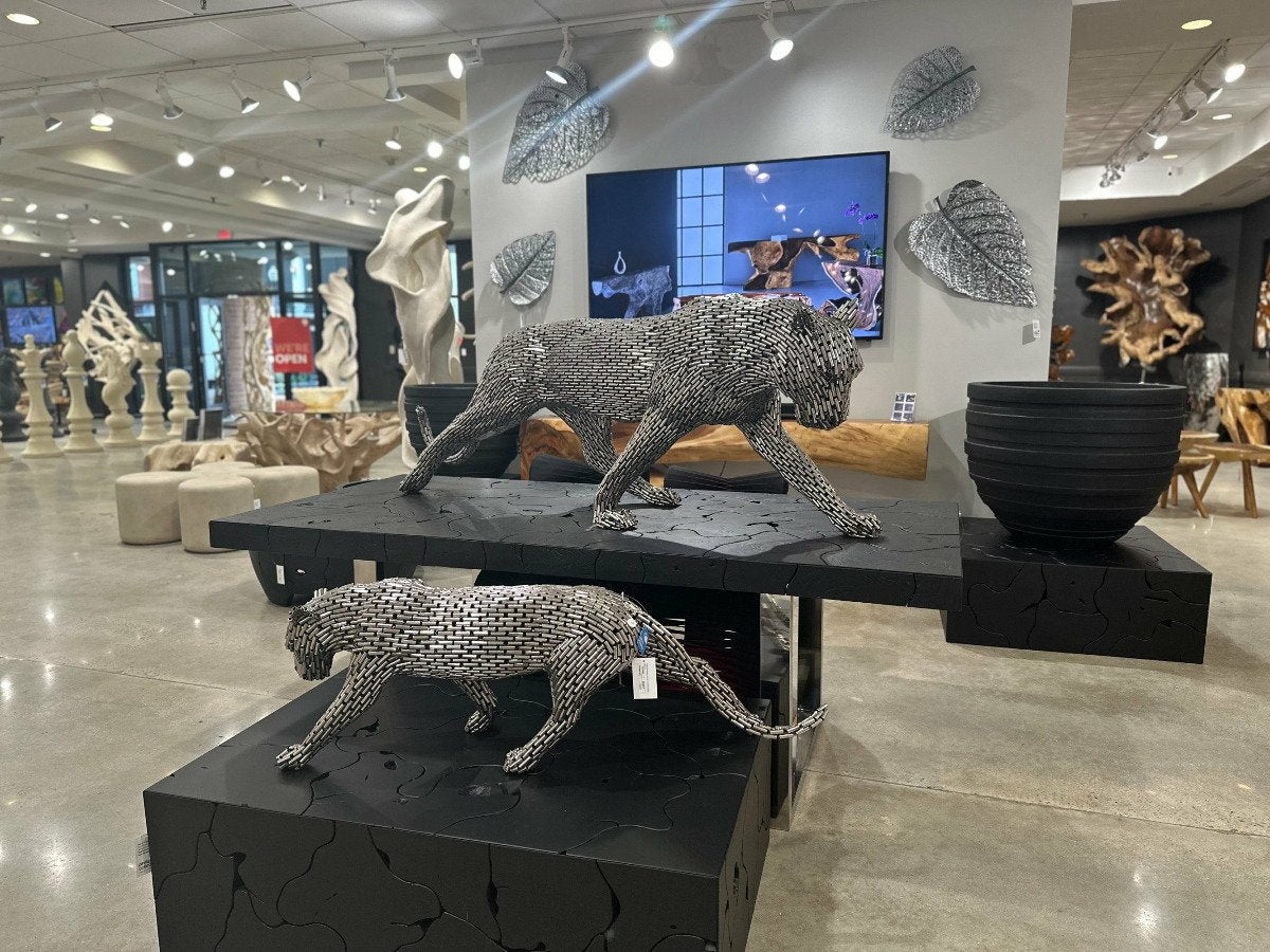 Panther Pipe Sculpture, Walking Stainless Steel, Small