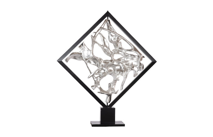 Cast Revolving Diamond Sculpture in Silver Leaf