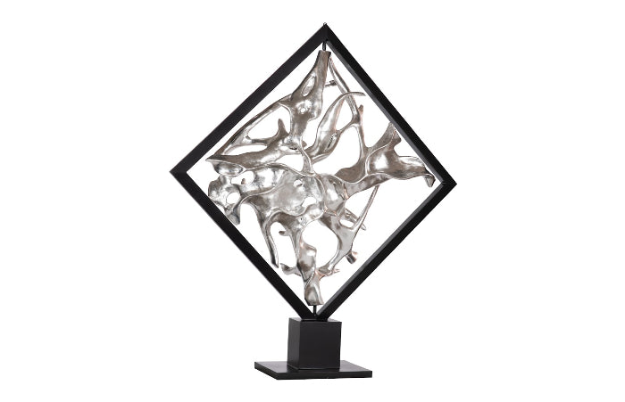 Cast Revolving Diamond Sculpture in Silver Leaf