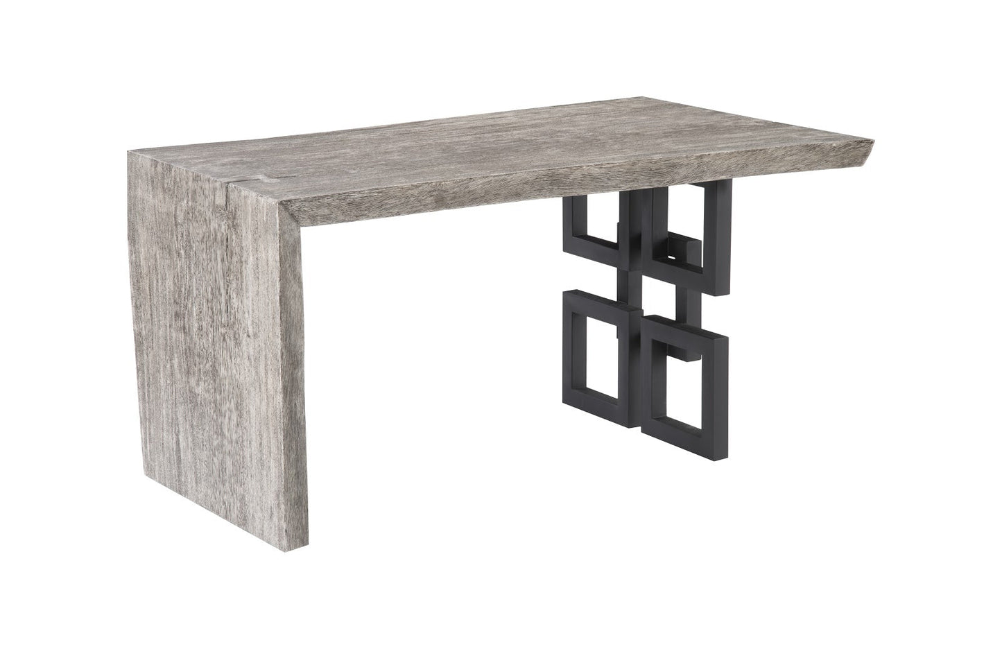 Waterfall Desk Gray Stone, Satin Black Overlap Leg