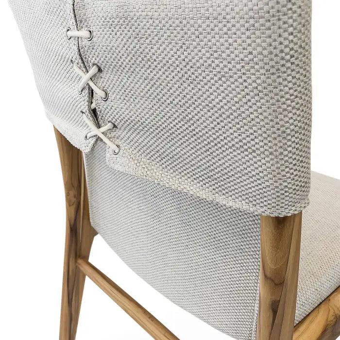 Tress Dining Chair in Linen Fabric and Teak Wood Finish,
