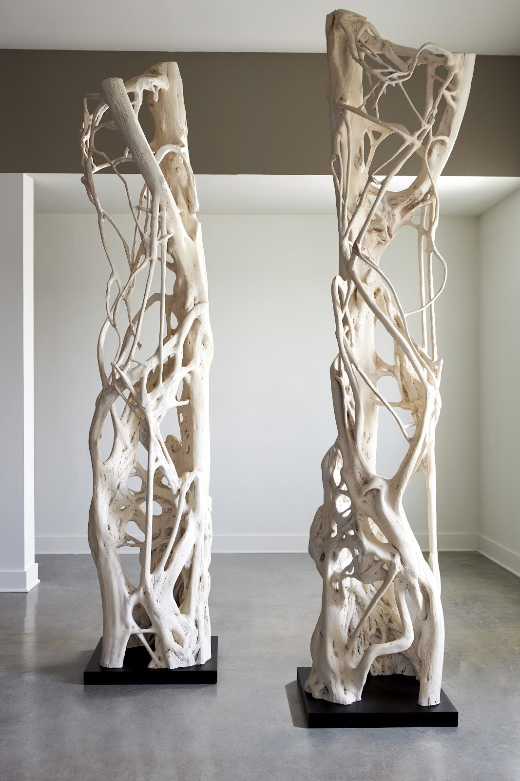 Cast Entwined Root Column Sculpture, Faux Bleached