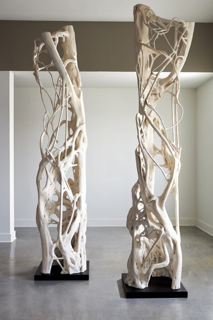 Cast Entwined Root Column Sculpture, Faux Bleached