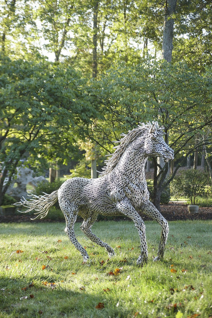 Horse Pipe Sculpture Galloping, Stainless Steel