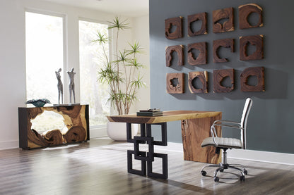 Waterfall Desk Natural, Satin Black Overlap Leg