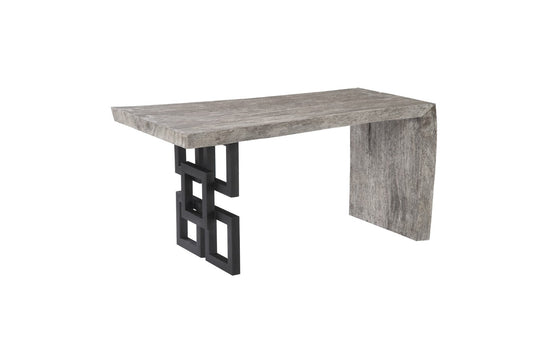 Waterfall Desk Gray Stone, Satin Black Overlap Leg