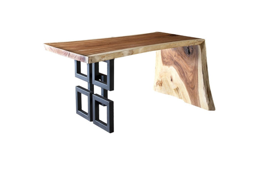 Waterfall Desk Natural, Satin Black Overlap Leg