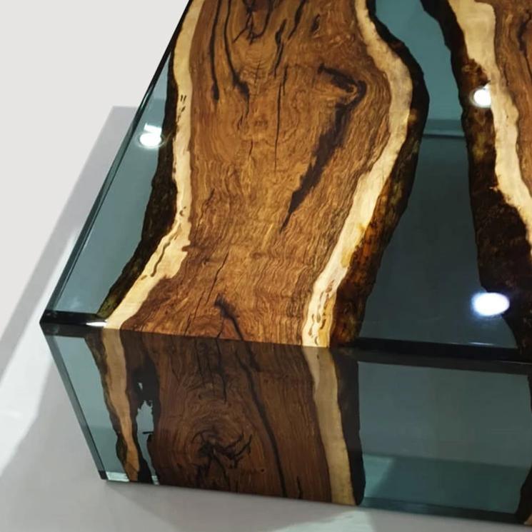 Aquamarine Walnut Wood Waterfall Coffee Table