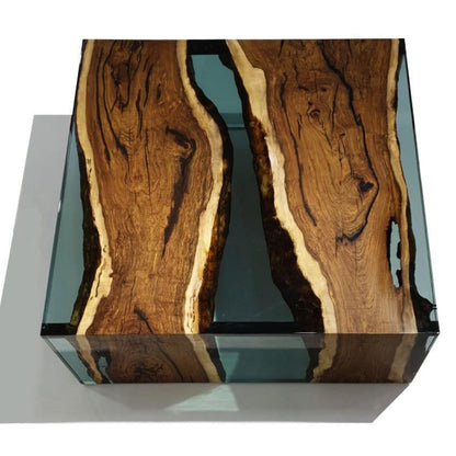 Aquamarine Walnut Wood Waterfall Coffee Table