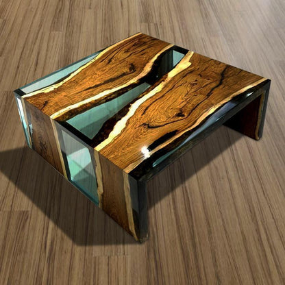 Aquamarine Walnut Wood Waterfall Coffee Table