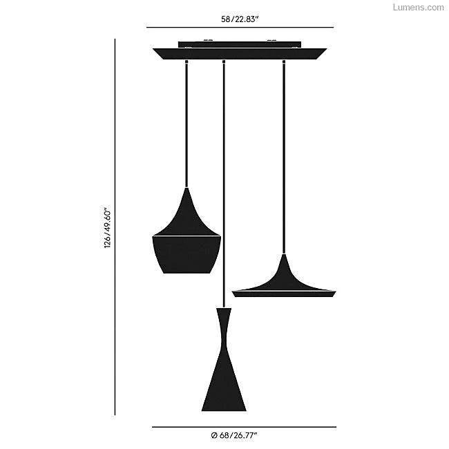 Lampada a sospensione a LED rotonda Beat Trio con luce multipla