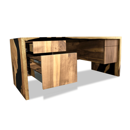 Black Waterfall Walnut Wood Desk