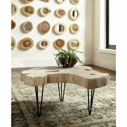 Bleached Slice Coffee Table, Iron Legs