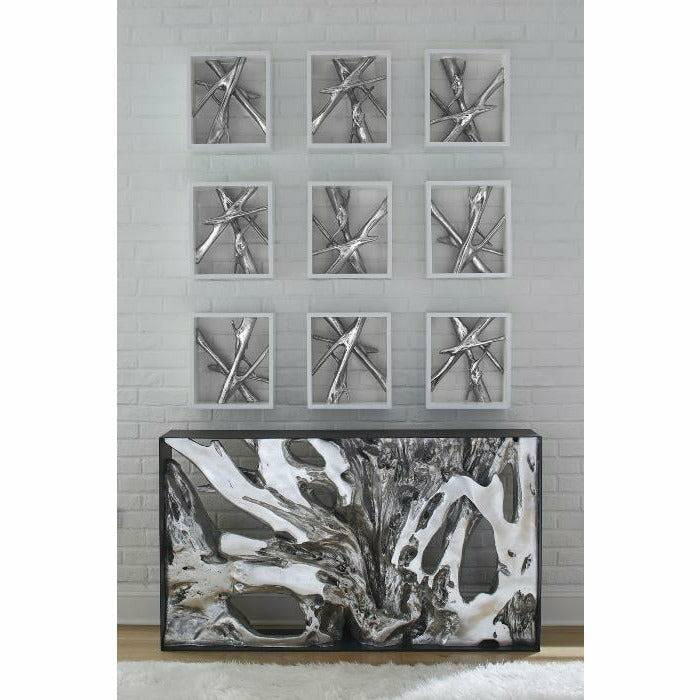 Cast Root Console Table, Iron Frame, Resin, Silver Leaf