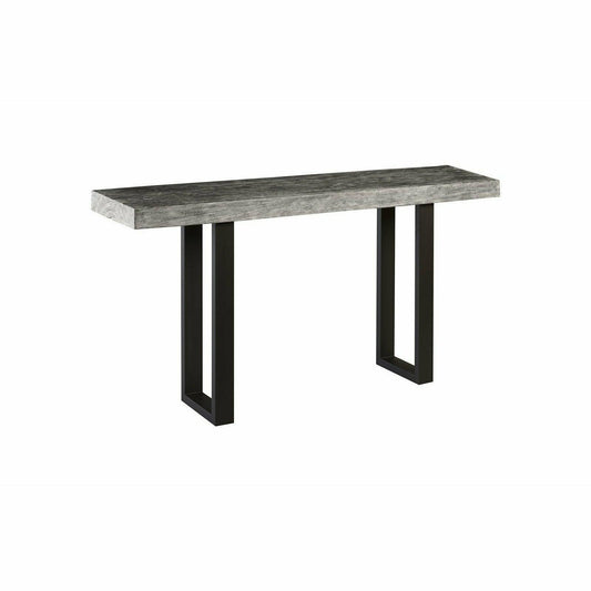 Chamcha Wood Console Table Metal U Legs, Gray Stone Finish