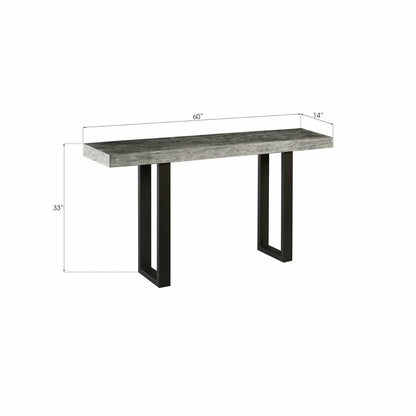 Chamcha Wood Console Table Metal U Legs, Gray Stone Finish