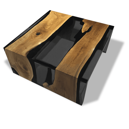 Dark Waterfall Walnut Wood Resin Coffee Table