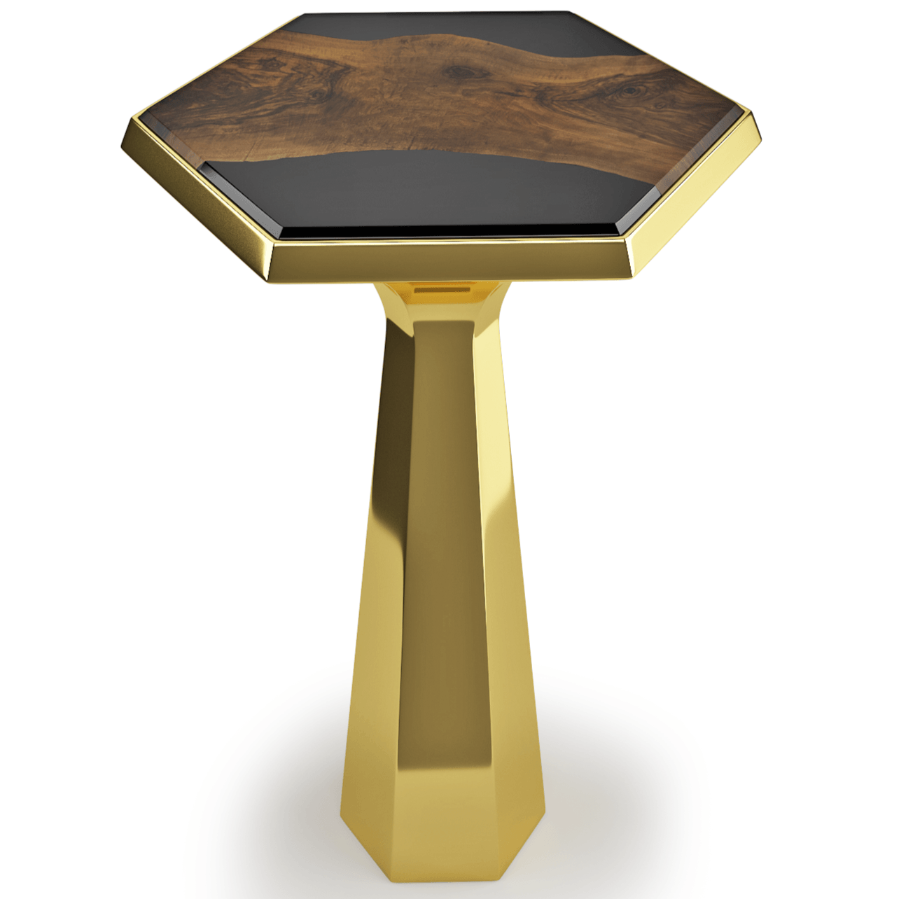 Despoina Walnut Wood Hexagonal End Table