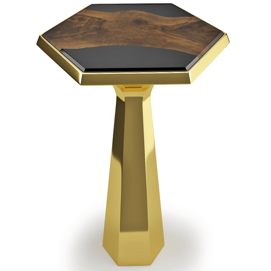 Despoina Walnut Wood Hexagonal End Table