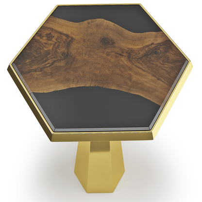 Despoina Walnut Wood Hexagonal End Table
