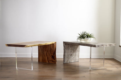 Waterfall Desk Natural, Acrylic Leg