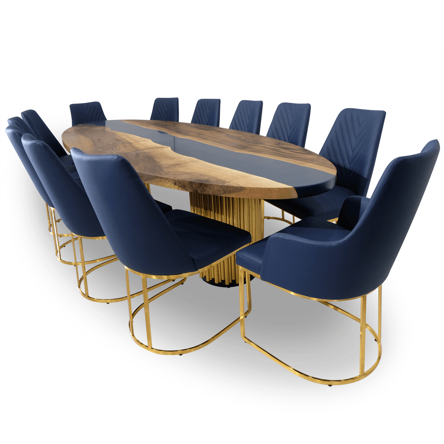 Evohe Blue River Walnut Wood Ellipse Dining Table