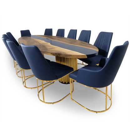 Evohe Blue River Walnut Wood Ellipse Dining Table