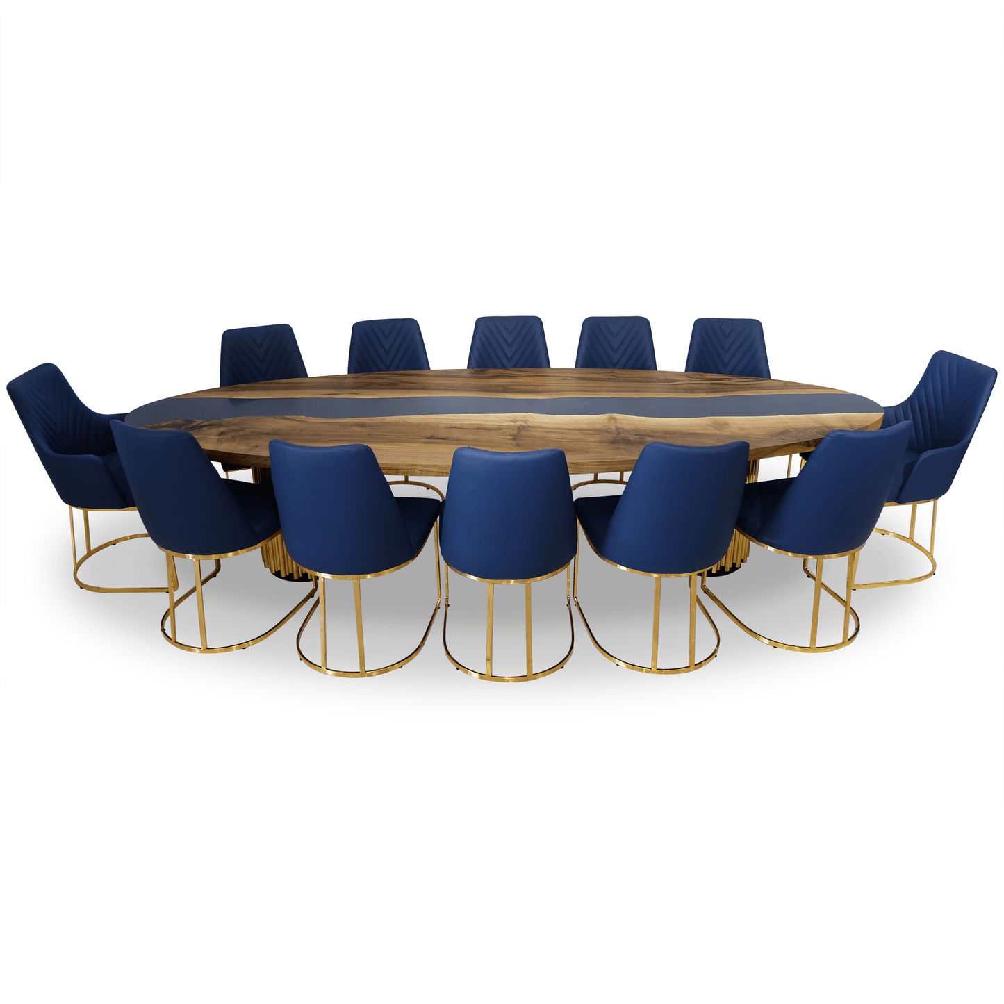 Evohe Blue River Walnut Wood Ellipse Dining Table