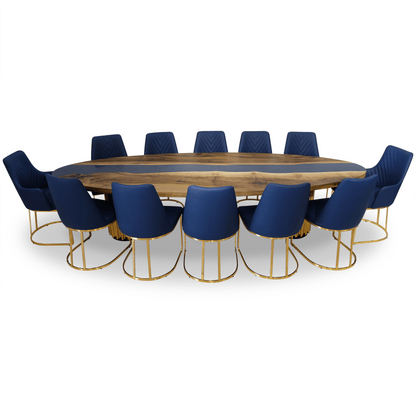 Evohe Blue River Walnut Wood Ellipse Dining Table