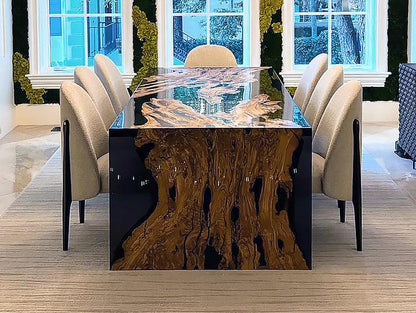 Feronia Semi-Waterfall Olive Wood Dining Table