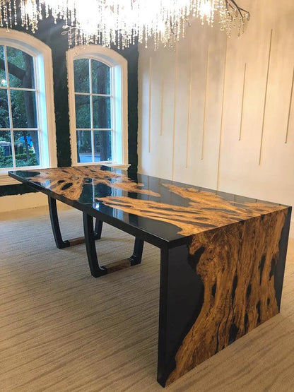 Feronia Semi-Waterfall Olive Wood Dining Table