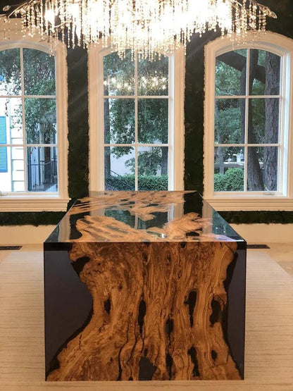 Feronia Semi-Waterfall Olive Wood Dining Table