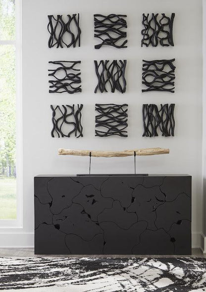 Teak Slice Console Table, Black