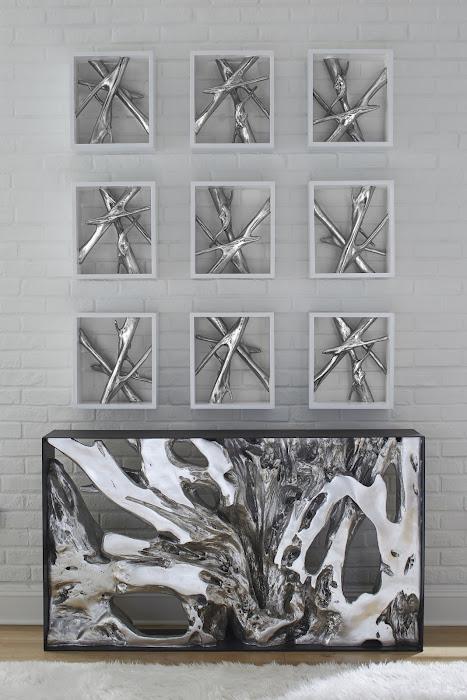 Cast Root Metal Framed Console ,Silver Leaf, Small