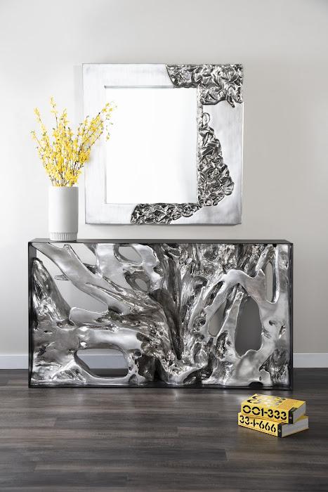 Cast Root Metal Framed Console ,Silver Leaf, Small