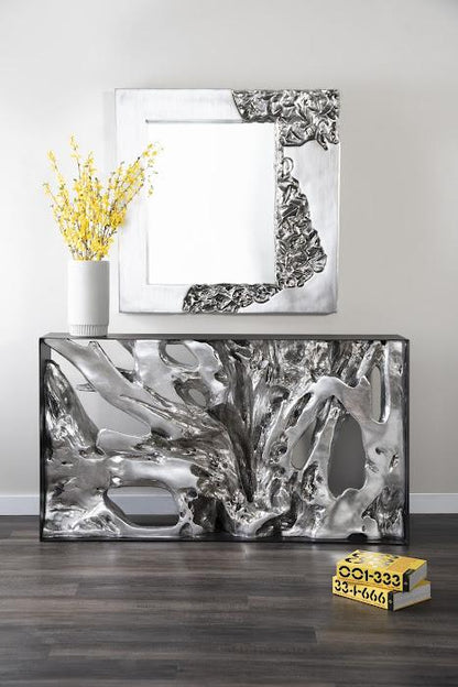 Cast Root Metal Framed Console ,Silver Leaf, Small
