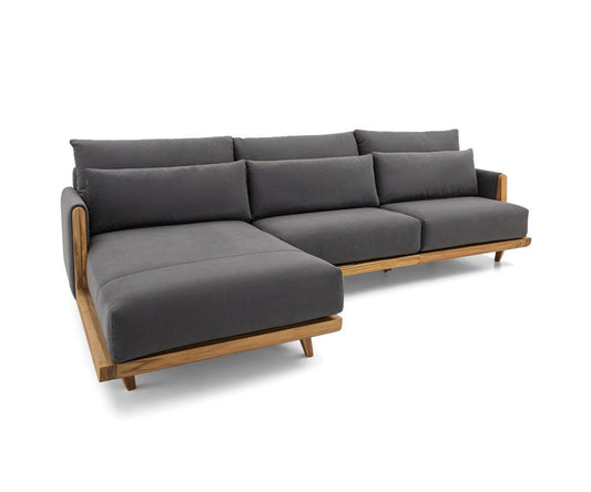 HIGH Chaise Sofa in Teak with Gray fabric by Uultis
