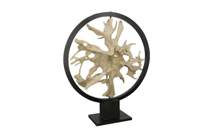 Revolving Circle Teak Wood Sculpture Bleached