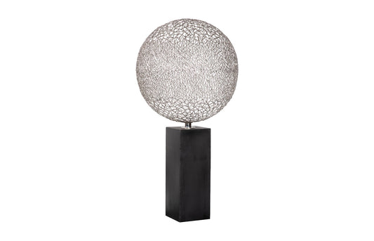 Ball Sculpture on Wood Pedestal Stainless Steel