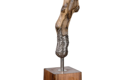 Sculpture On Wood Base with Stainless Steel