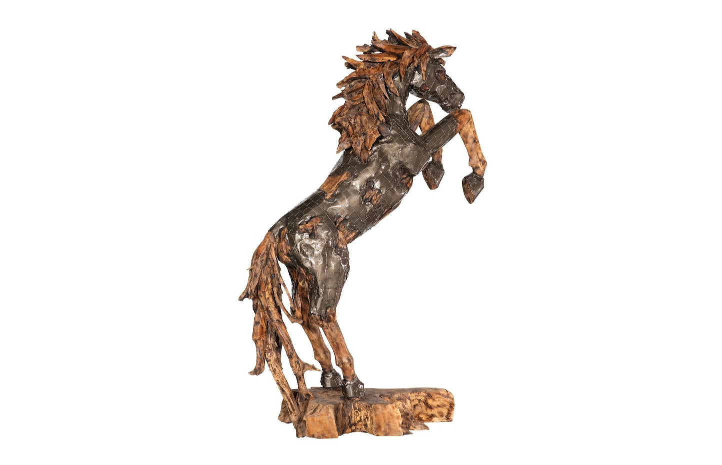 Mustang Horse Armored Sculpture Rearing, Natural Bronze Finish