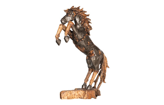 Mustang Horse Armored Sculpture Rearing, Natural Bronze Finish