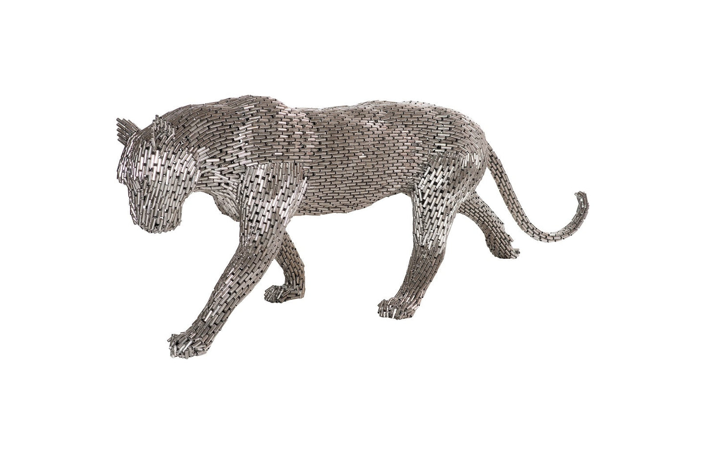 Panther Pipe Sculpture, Walking Stainless Steel, Large